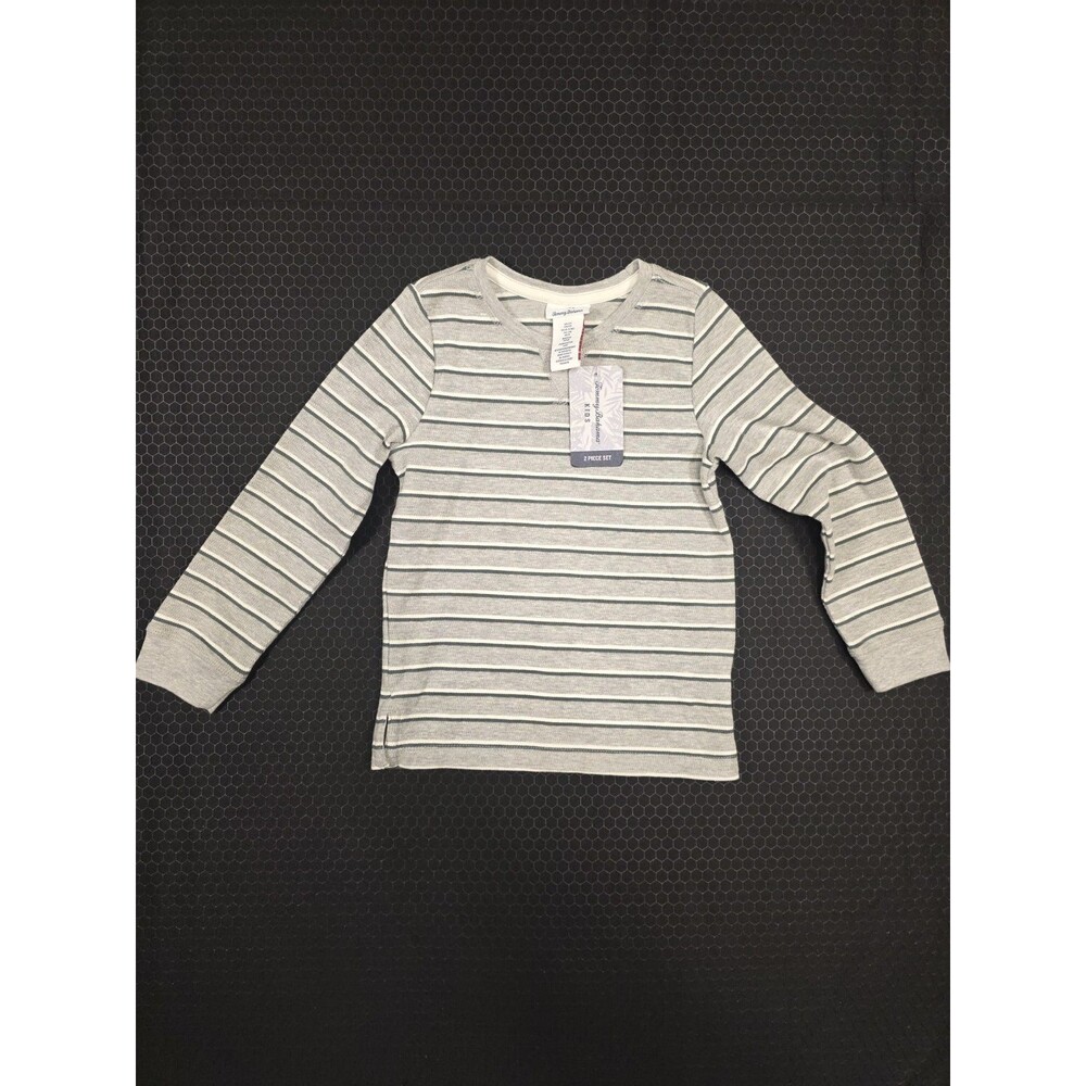 Tommy Bahama Kids Striped Gray Cotton Long Sleeve T-Shirt Crew Neck Size 5